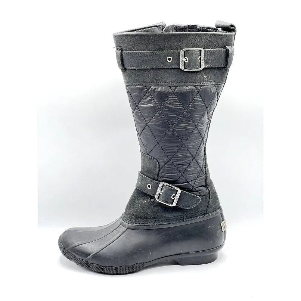 Sperry Saltwater Tall Buckle Nylon Quilt Rain Boot Black Women's Size 7.5 - Picture 5 of 10